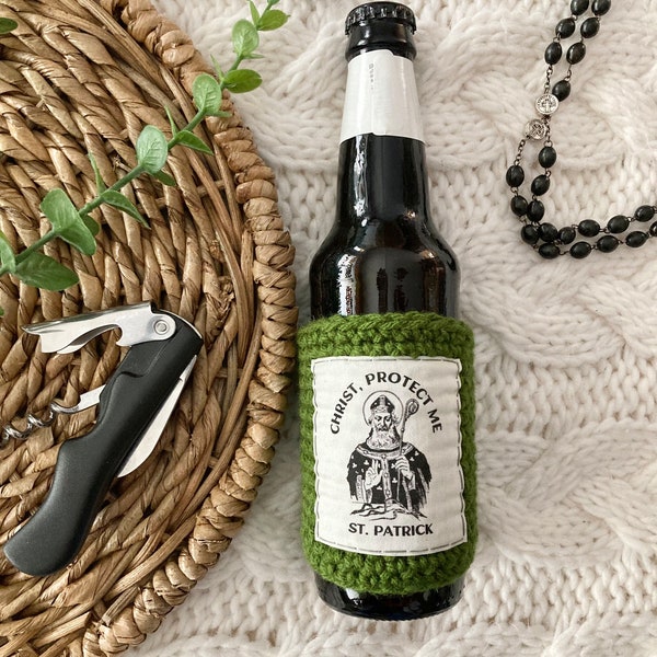 Beer cozy. St. Patrick gift. Catholic gifts for men. Saint Patrick of Ireland. Gifts for Catholic men. Christ protect me.