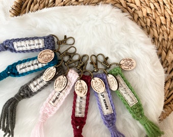 Saint Keychain - Catholic Saints Collection 3. Keychain with charm. Catholic gifts for women. Boho style keychain. Catholic saint bag charm.