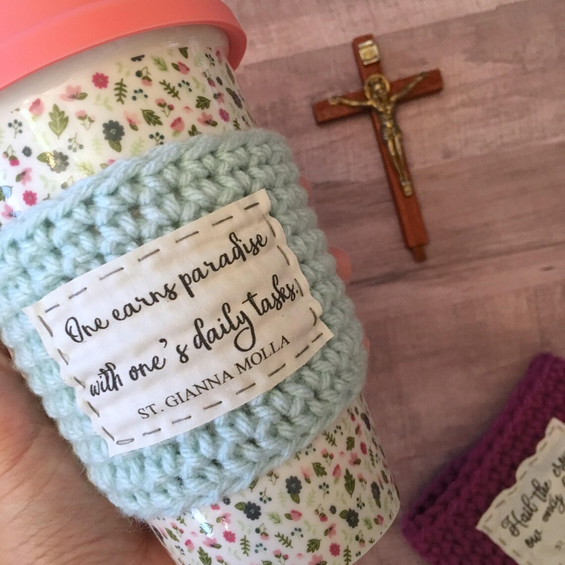 Coffee cozy. Catholic gifts for women. Saint quote. St Gianna | Etsy