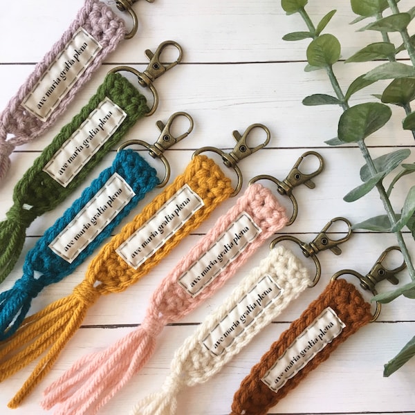 Keychain. Tassel keychain. Catholic gifts for women. Ave Maria gratia plena. Boho style keychain. Catholic keychain. Hail Mary bag charm.