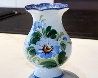 Vintage Keramikvase Ceramiche ABC Bassano | Handbemalte italienische Vase | Blau Weiß | Kleine Blumenvase
