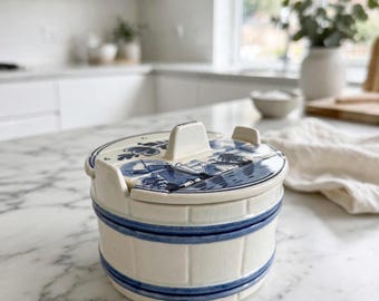 Vintage Delft Blue Zuckerdose mit Windmühle | Handbemalte blau weiße Keramik | Holländische Landhaus Deko