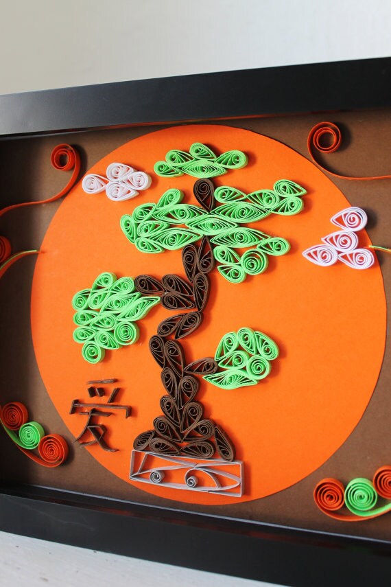 Paper Quilled Art Bonsai Tree Orange Dawn Rising Sun Etsy