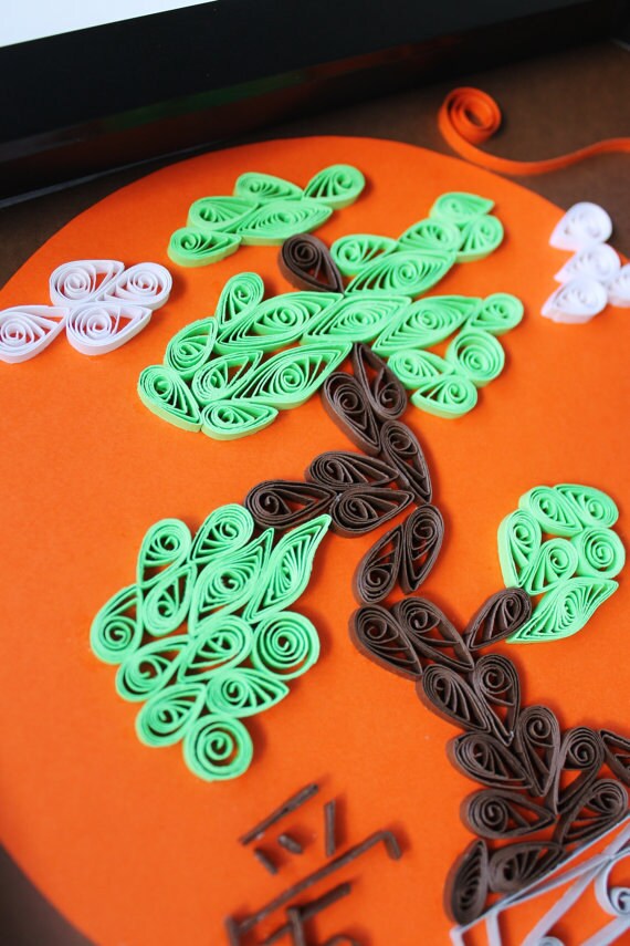 Paper Quilled Art Bonsai Tree Orange Dawn Rising Sun Etsy