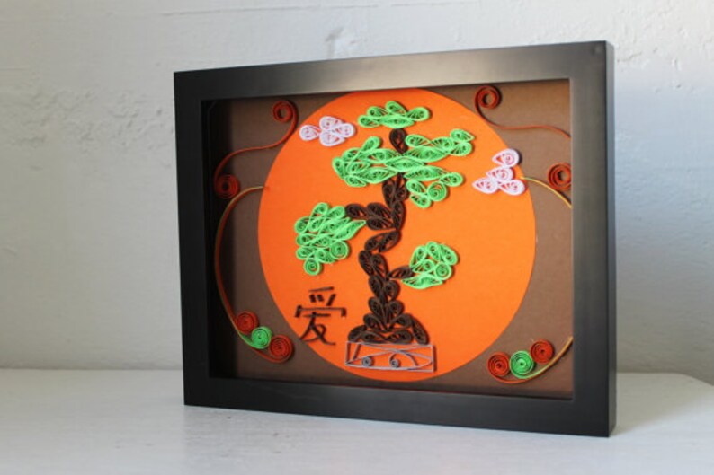 Paper Quilled Art Bonsai Tree Orange Dawn Rising Sun Etsy