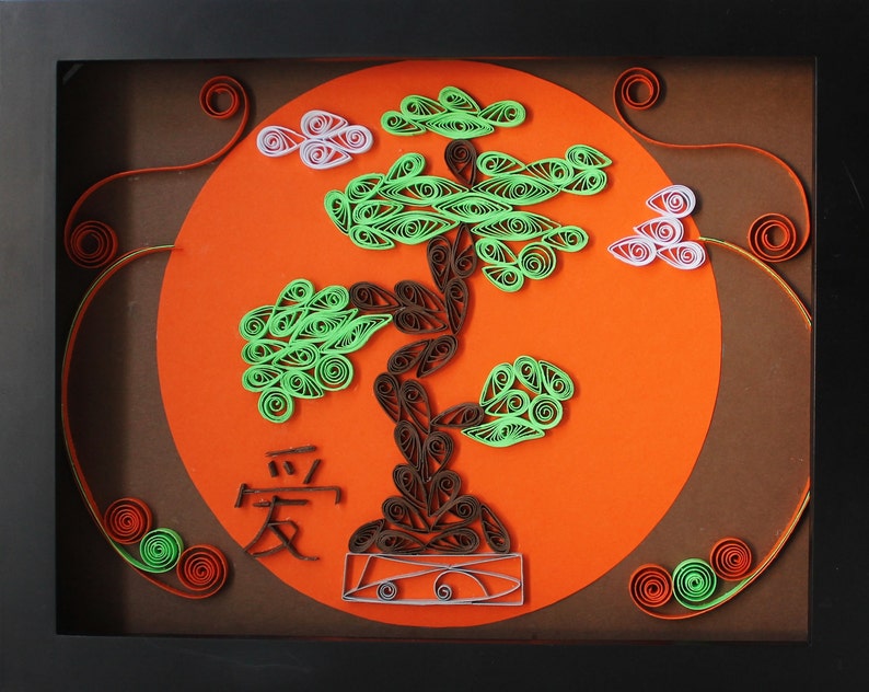Paper Quilled Art Bonsai Tree Orange Dawn Rising Sun Etsy