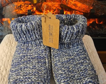 The Fireside Slippers --Marled Blue, Acrylic and Cotton Reclaimed Yarn