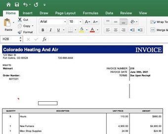 Modelo de fatura do Microsoft Excel, completo com fórmulas de preenchimento automático, fatura personalizável e fácil de usar!