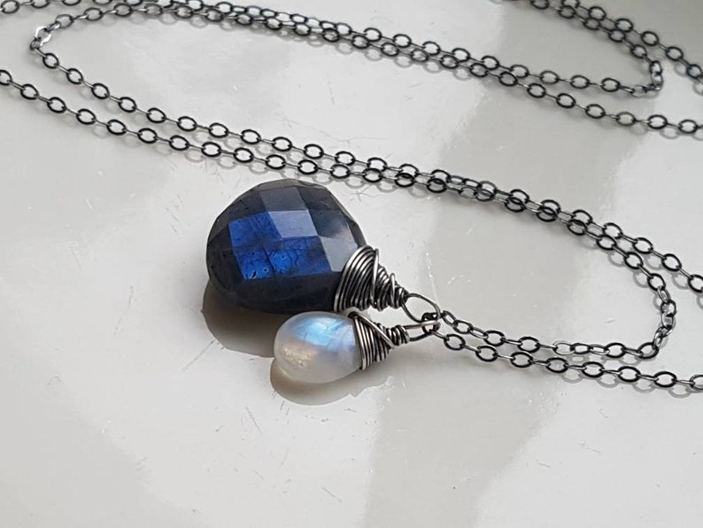 Dainty Necklace Labradorite Necklace Moonstone Necklace Gemstone Labradorite and Moonstone Necklace Moonstone Jewelry Gift for her