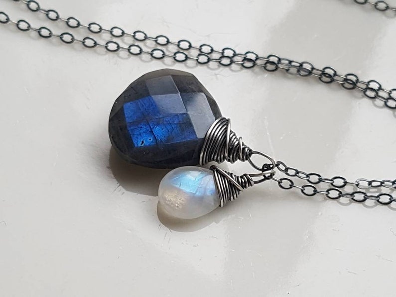 Dainty Necklace Labradorite Necklace Moonstone Necklace Gemstone Labradorite and Moonstone Necklace Moonstone Jewelry Gift for her