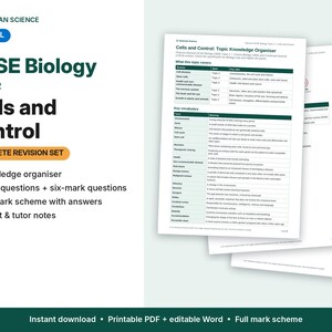 Edexcel GCSE Biology Topic 2 Cells and Control Revision Pack | Knowledge Organiser, Exam Questions & Mark Scheme | Printable PDF + Word
