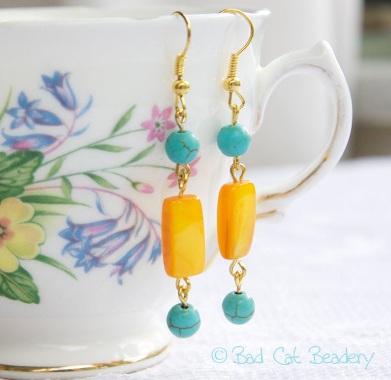 Blue Orange Bead Stretch Bracelet Turquoise Barrel Beads Etsy