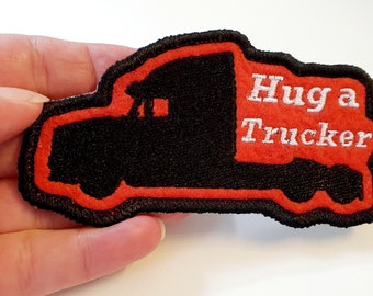 Hug a Trucker Iron-On Patch, Embroidered Patch on Felt