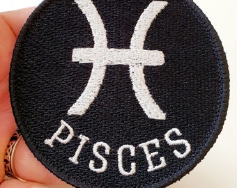 Pisces Symbol Iron-On Patch, Zodiac Sign, Embroidered Patch