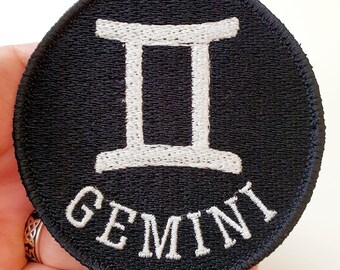 Gemini Symbol Iron-On Patch, Zodiac Sign, Embroidered Patch