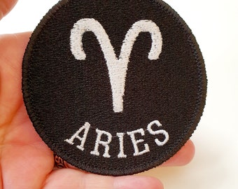 Aries Symbol Iron-On Patch, Zodiac Sign, Embroidered Patch