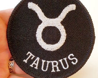 Taurus Symbol Iron-On Patch, Zodiac Sign, Embroidered Patch