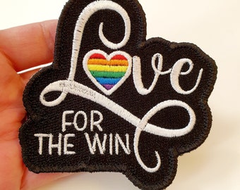 Love for the Win Iron-On Patch, Rainbow Heart, Embroidered Patch