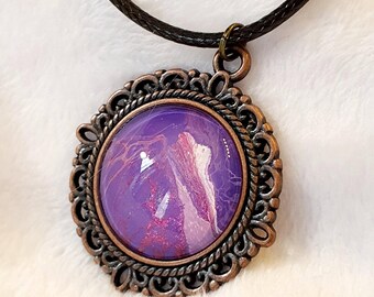 Purple Pink Shimmer Pendant, Wearable Art Piece, with Gold Shimmer