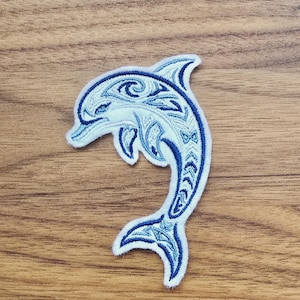 Tribal Blue Dolphin Embroidered Patch - Sew-On or Iron-On