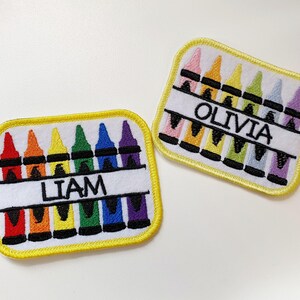 Personalized Crayon Name Patch, Back to School, Embroidered Patch