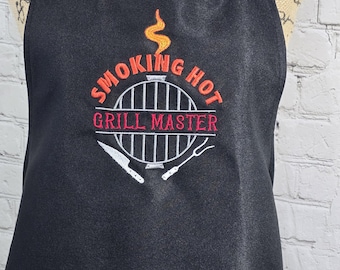 Smoking Hot Grill Master Black Adult Apron, Embroidered, Fun kitchen, BBQ, Men's, or Women's Apron
