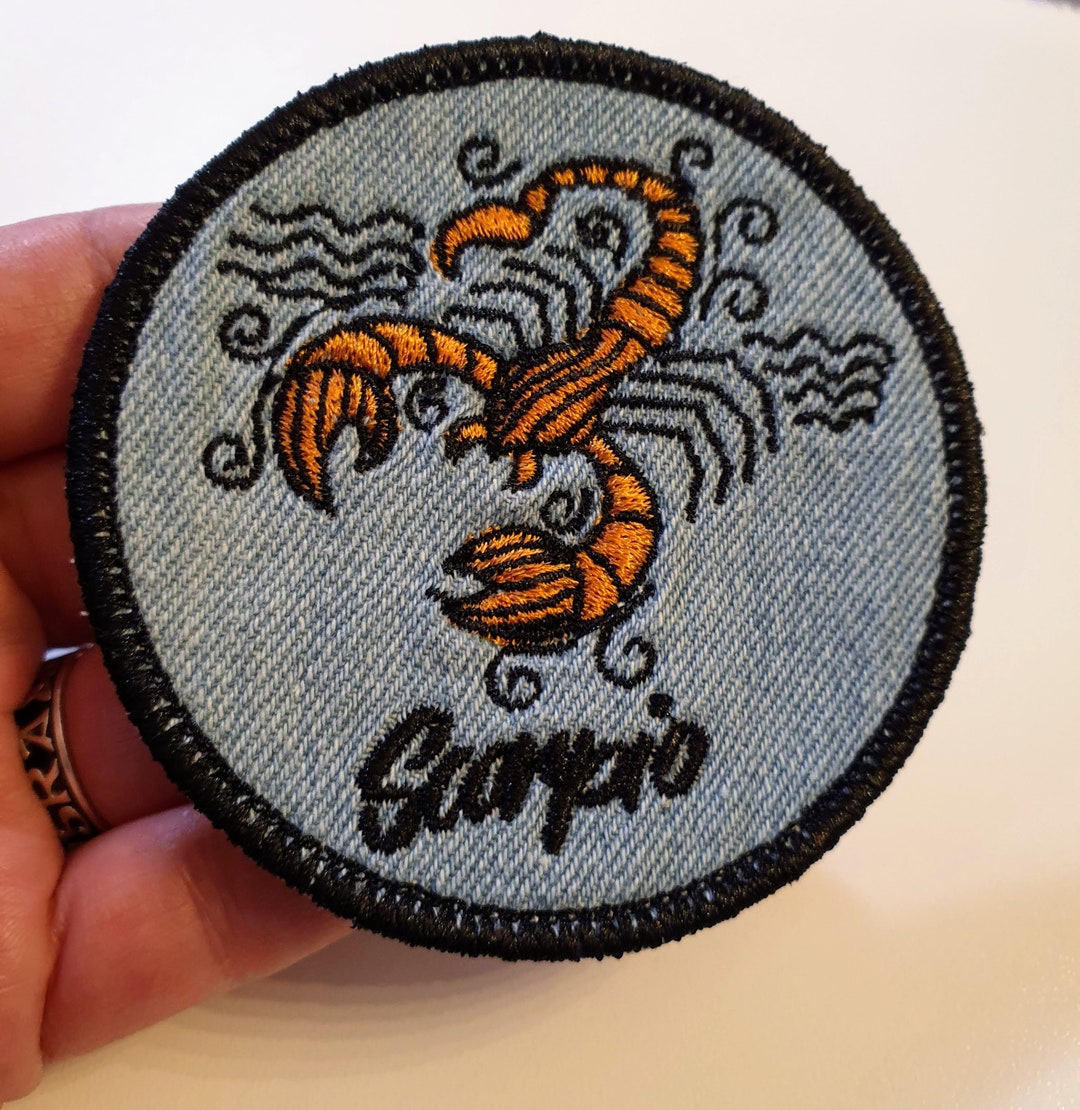 Scorpio Ironon Patch on Light Denim Zodiac Sign Etsy