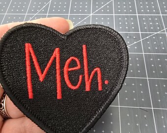 Meh Heart Iron-On Patch, Valentine's, Embroidered Patch