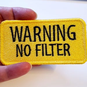 Achtung, kein Filter Bügelbild, lustiger Scherzartikel, gestickt