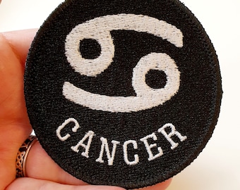 Cancer Symbol Iron-On Patch, Zodiac Sign, Embroidered Patch