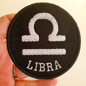Libra Symbol Iron-On Patch, Zodiac Sign, Embroidered Patch