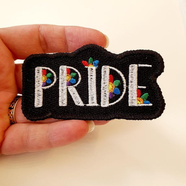 Pride Iron-On Patch, Rainbow Flowers, Embroidered Patch