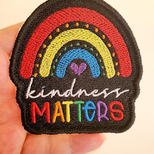 Kindness Matters Iron-On Patch, Rainbow and Heart, Embroidered Patch