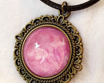 Rose Lilac Shimmer Pendant, Wearable Art Piece, with Gold Shimmer