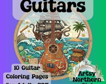 Guitar Coloring Pages for Adults | Mandala Music Instrument (PDF Download)