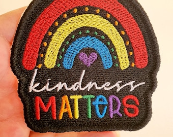 Kindness Matters Iron-On Patch, Rainbow and Heart, Embroidered Patch