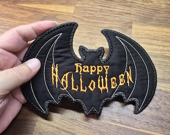 Halloween Bat Coaster, Mug Rug, Embroidered on Cotton