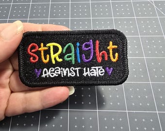 Straight Against Hate Iron-On Patch, Embroidered Patch