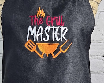The Grill Master Black Adult Apron, Embroidered, Fun kitchen, BBQ, Men's, or Women's Apron