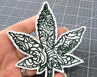 Cannabis Leaf Mandala, Iron-On Patch, Botanical, Embroidered Patch