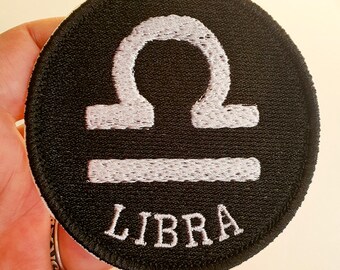 Libra Symbol Iron-On Patch, Zodiac Sign, Embroidered Patch