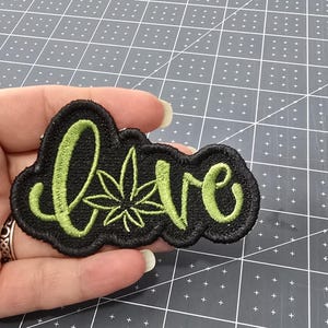 Love Cannabis Leaf, Iron-On Patch, Botanical, Embroidered Patch