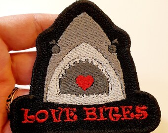 Love Bites Iron-On Patch, Shark, Embroidered Patch