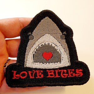 Love Bites Iron-On Patch, Shark, Embroidered Patch