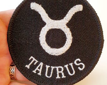 Taurus Symbol Iron-On Patch, Zodiac Sign, Embroidered Patch