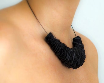 Paper Necklace - Paper Jewelry - Black Paper Necklace - Art Necklace - Statement Necklace