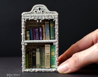 Paper Art - Miniature Library with tiny books - Diorama