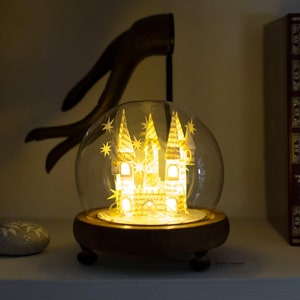 Miniature Paper Castle in a Dome - Castle in a Cloche - Paper Art - Miniature Paper Art
