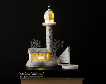 Lighthouse - Diorama - Book Paper Diorama with light - Paper Art - Paper Miniature