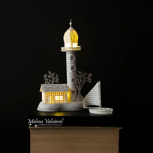 Lighthouse - Diorama - Book Paper Diorama with light - Paper Art - Paper Miniature